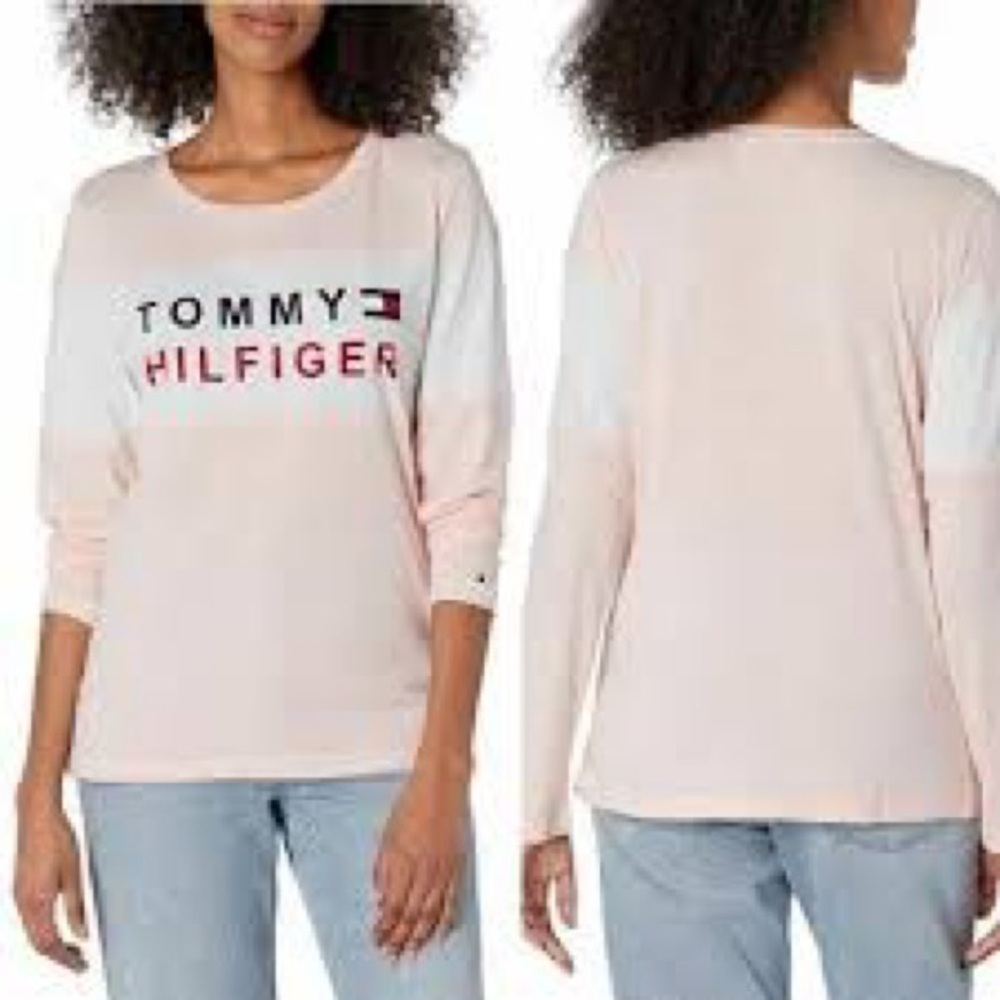 Tommy Hilfiger Women's Light Pink Logo Long Sleeve Tee